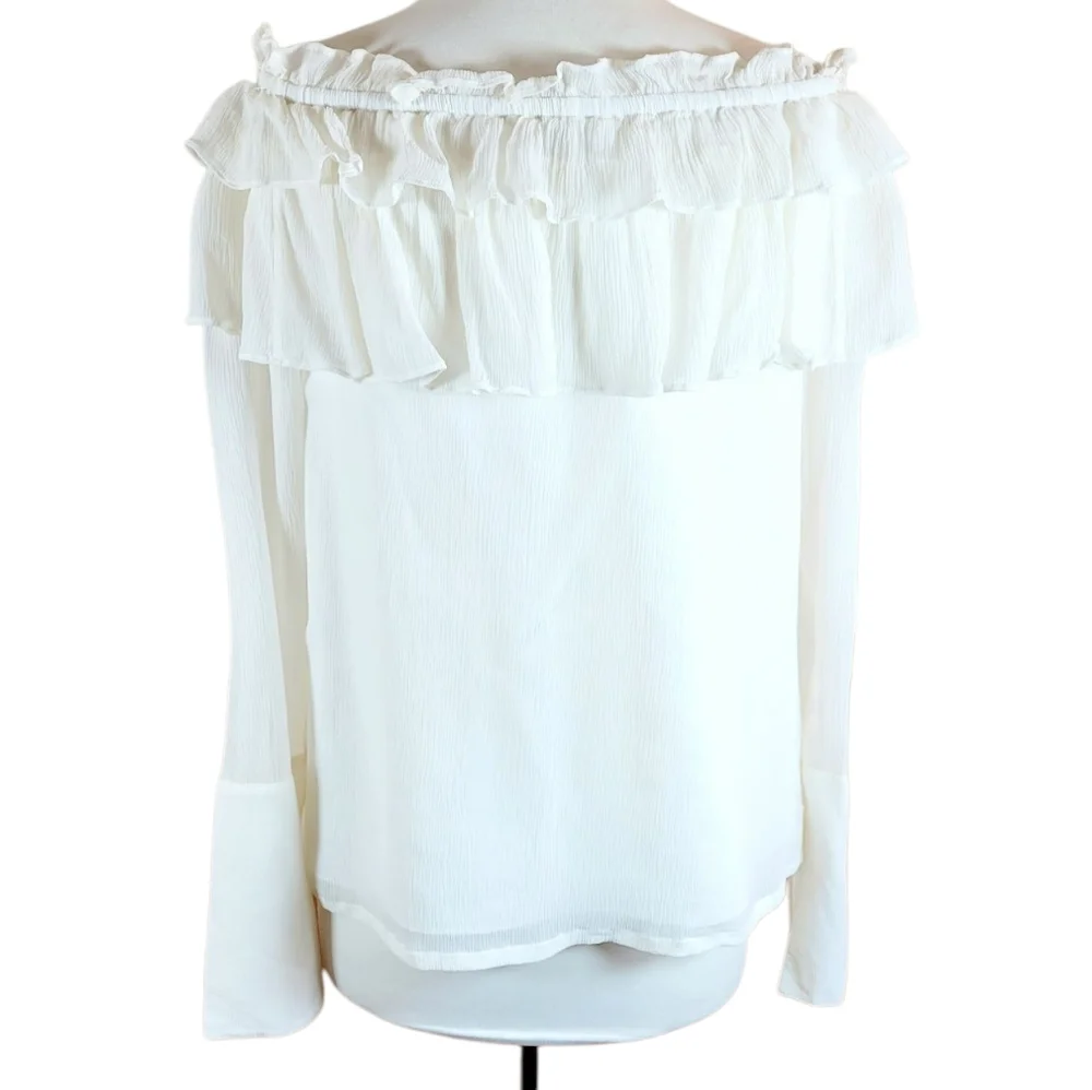 OPENING CEREMONY Off The Shoulder Ivory Silk Chiffon Ruffle Blouse 10 - Picture 4 of 11